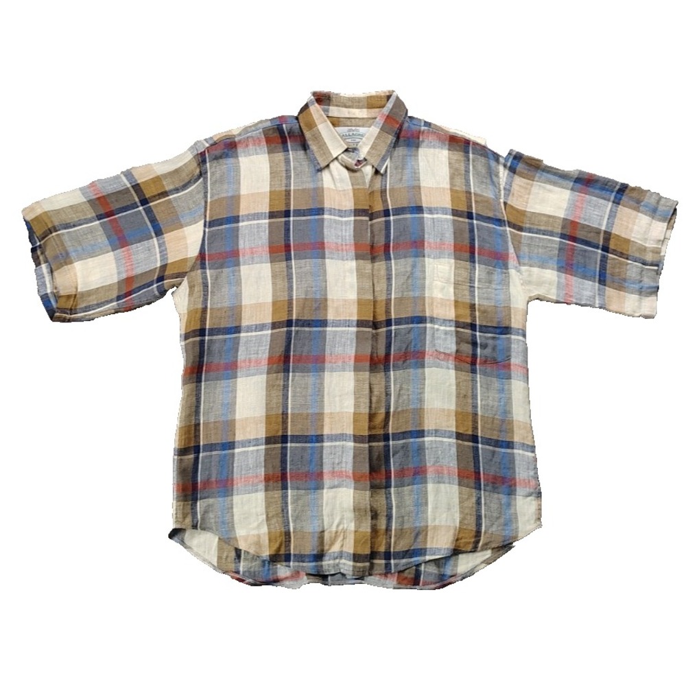 Gallaghers Irish Linen‎ Shirt Donegal Ireland Plaid Short Sleeve Button NO SIZE
